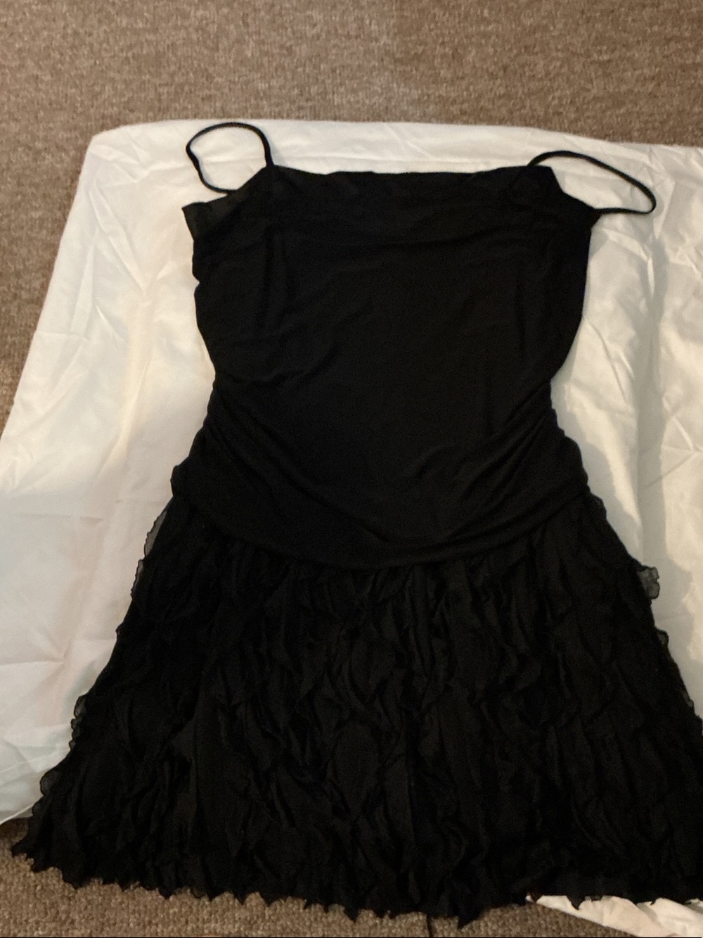 Deb Black Spaghetti-Strap Ruffle Hem Mini Dress